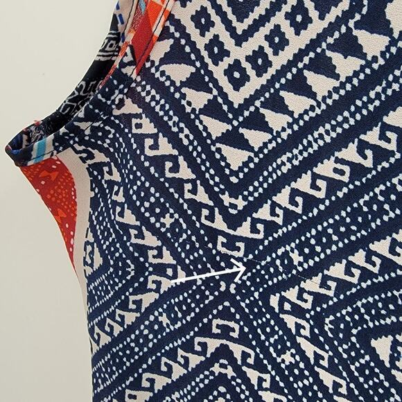 M Fasis By California Blue Blouse Women's Size 1X Colorful Split Back Semi Sheer - Picture 7 of 10